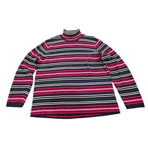 Talbots 2X Petite Ribbed Cotton Turtleneck Striped Preppy Classic
